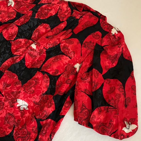 {VTG} Saint Romei | Silk Floral Open Front Tie Puff Sleeve Kimono Tunic Top 8 - Picture 15 of 16